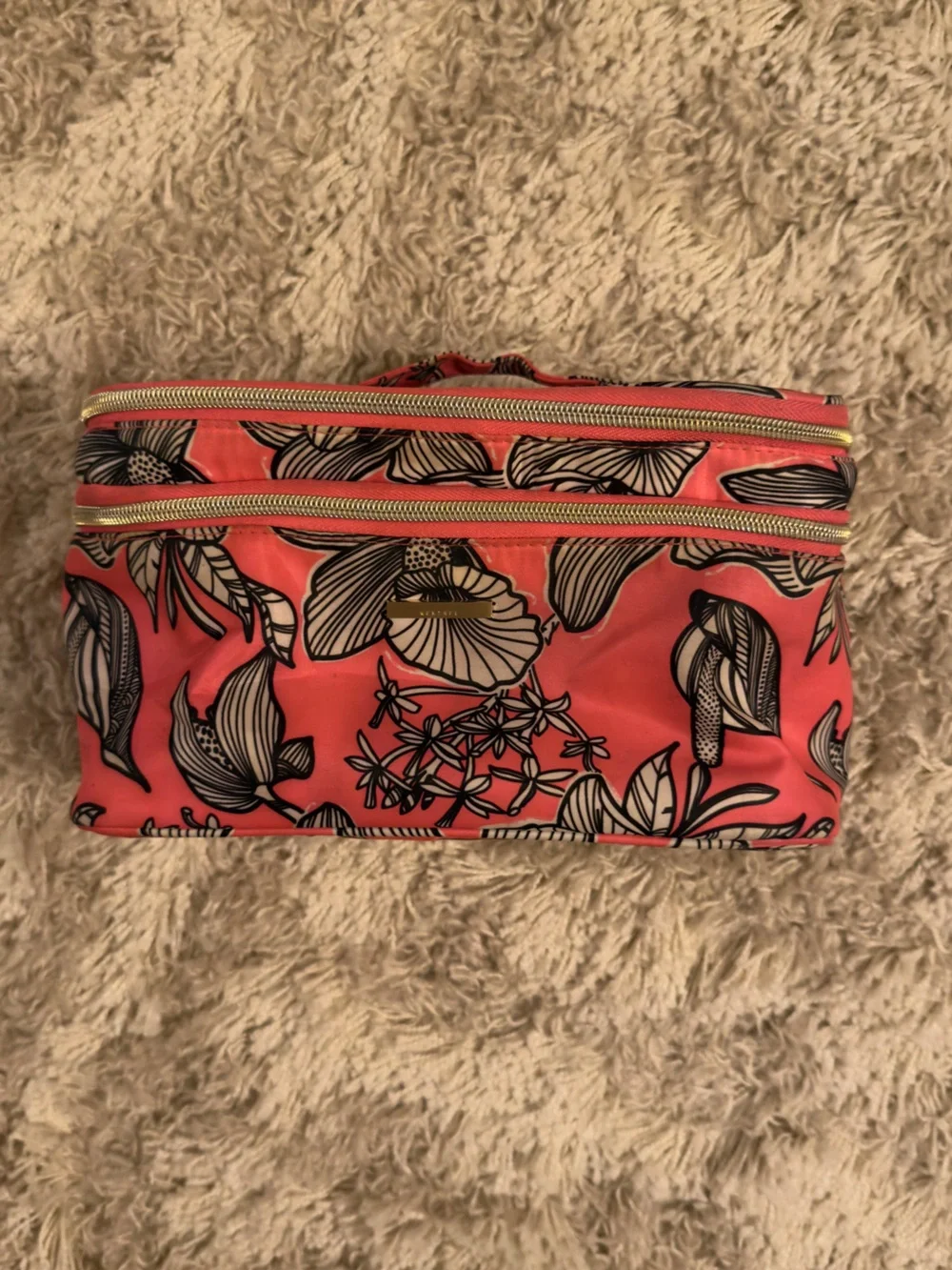 Coral Floral Zip Makeup Bag